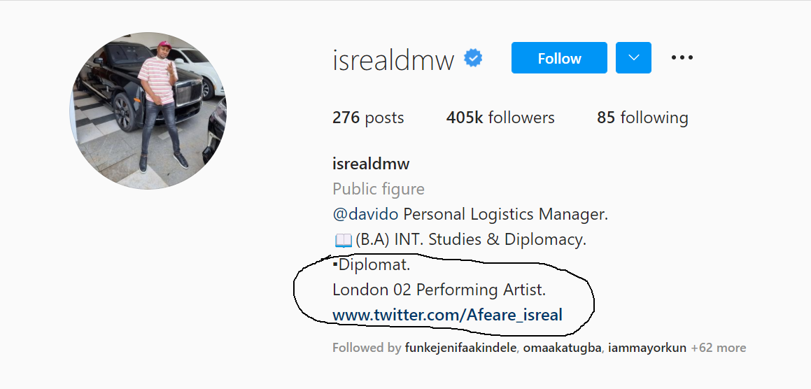 Israel DMW updates his Instagram bio to read 