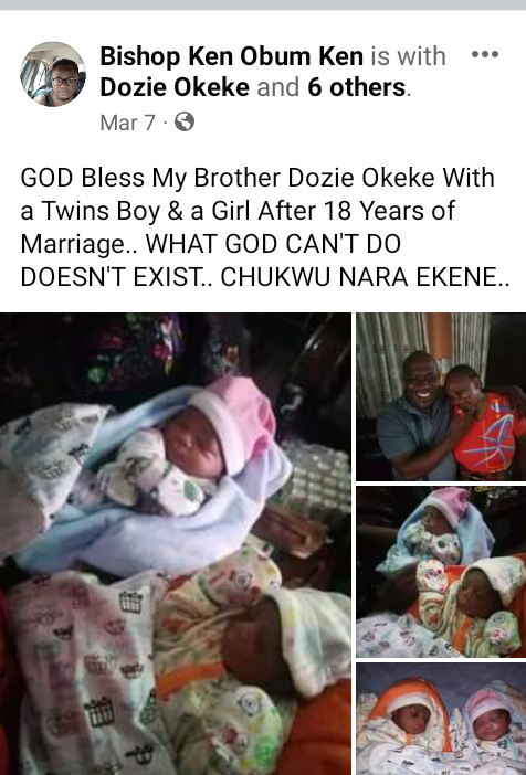 Nigerian couple welcome twins after 18 years of waiting 