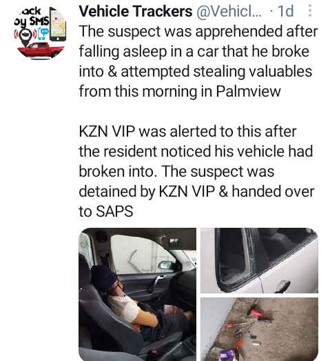 Robber arrested after falling asleep inside car he broke into in South Africa 