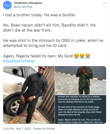 Soldier allegedly shot dead by DSS operatives in Lagos