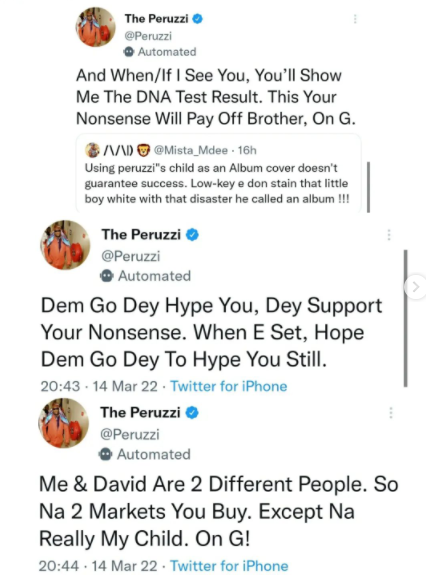 When I see you, you will show me the DNA test result - Peruzzi threatens Twitter user who made unflattering comment about Davido